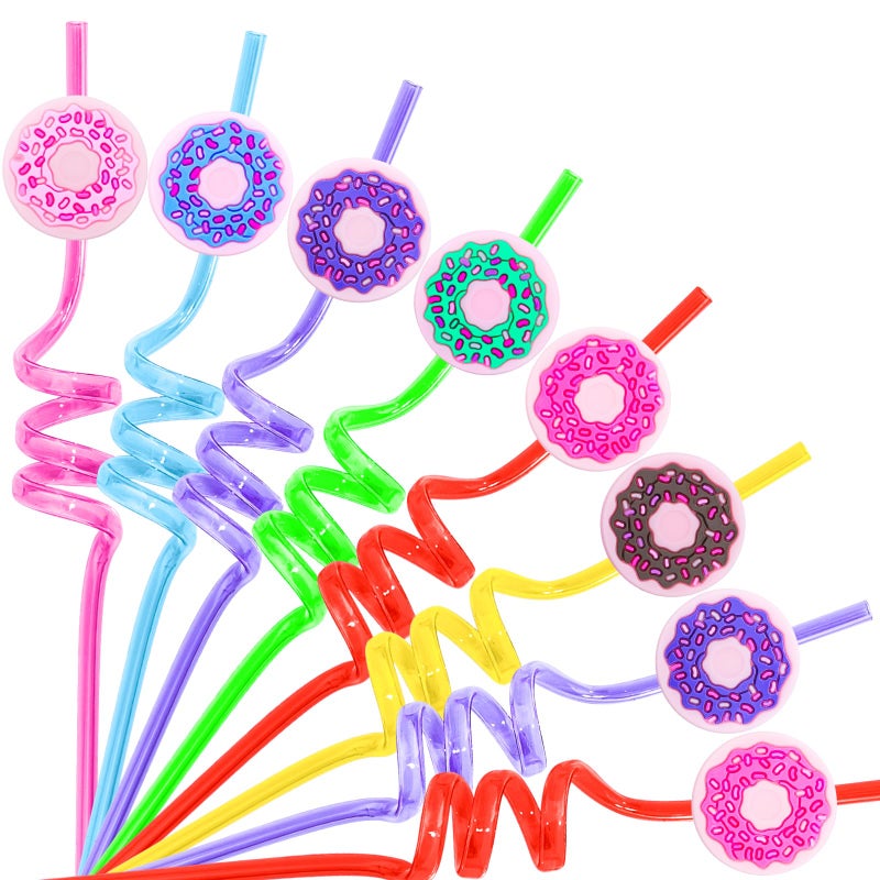 Moncinday 24Pcs Donut Party Straws for Donut Party Favors, Donut Themed Party Reusable Straws for Kids Donut Party Supplies - Image 1